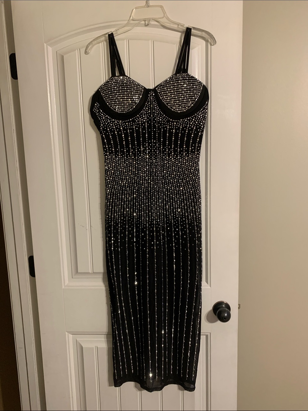 Black Silver Stud Embellished Midi Dress with Supportive Straps